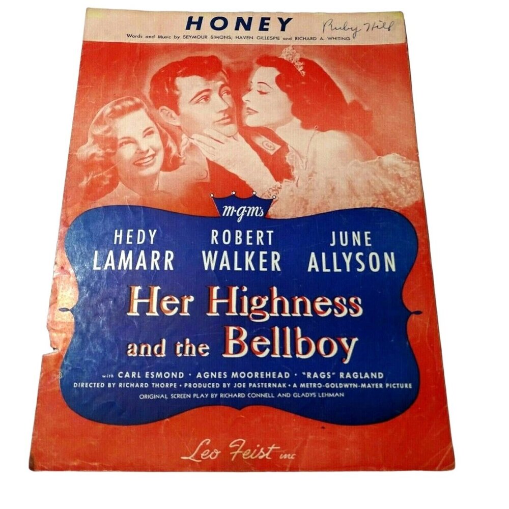 Vintage 1928 Honey Her Highness and the Bellboy Leo Feist Sheet Music Wall Art